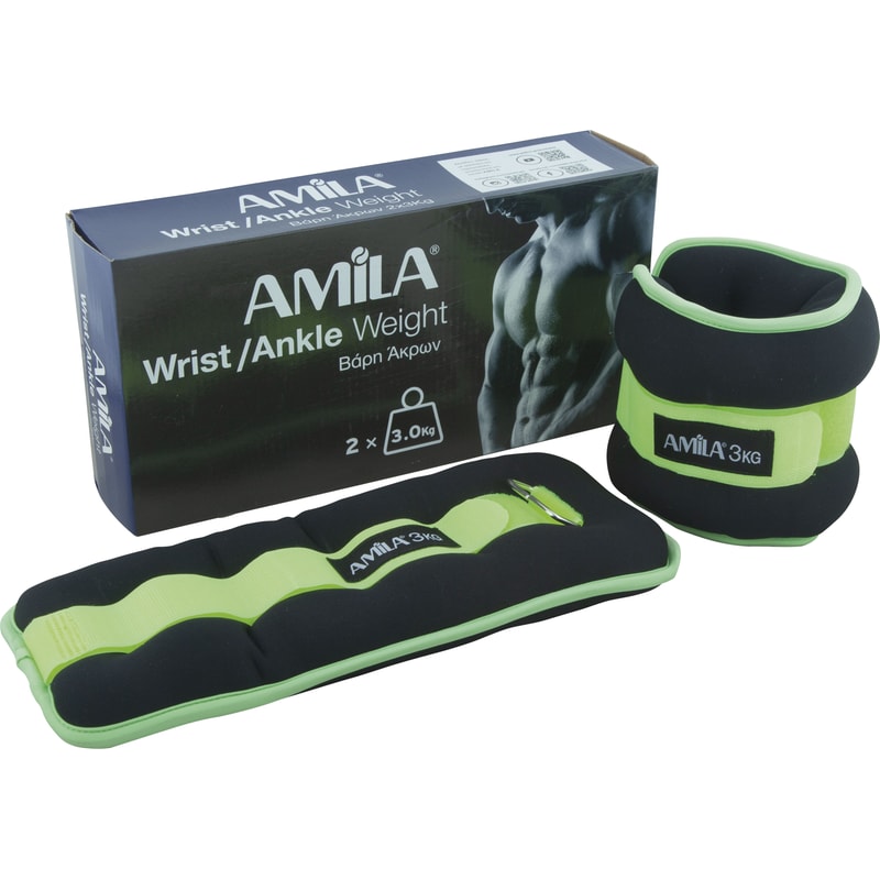 AMILA Βαράκια Άκρων 2 x 3kg Σταθερού Βάρους Amila 94955 από Νεοπρένιο - Μαύρο/Πράσινο