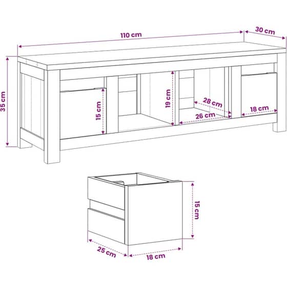 Έπιπλο Τηλεόρασης VidaXL 110 x 30 x 35 cm - Φυσικό Μασίφ Ξύλο Τικ image 3