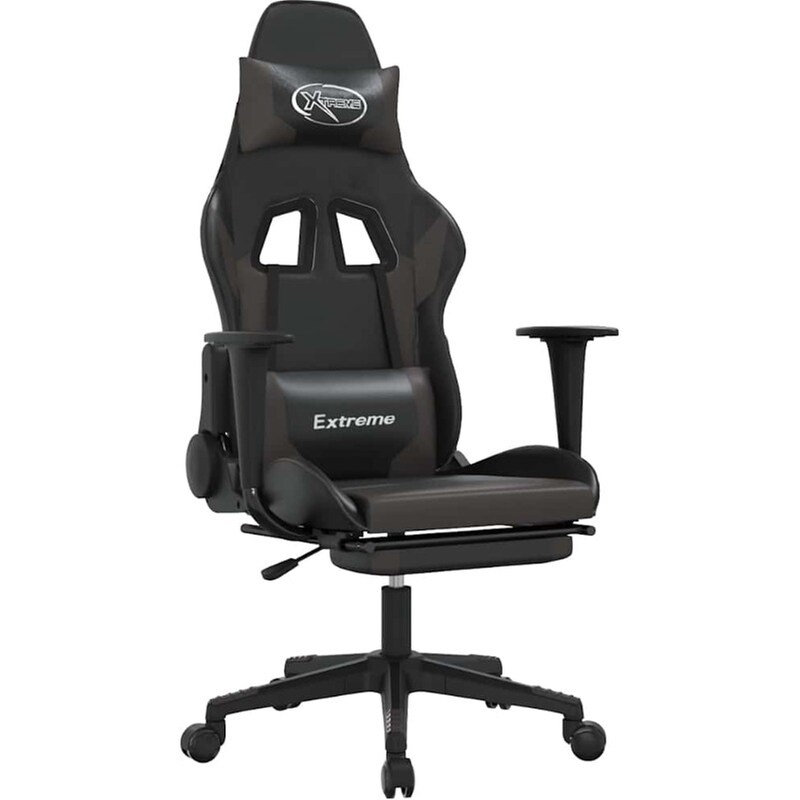 Καρέκλα Gaming VIDAXL 345461 με Υποπόδιο από Τεχνητό Δέρμα - Μαύρο