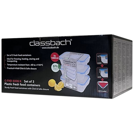 Φαγητοδοχείο Classbach Πλαστικό 3 Τμχ - Διάφανο/Μπλε image 1