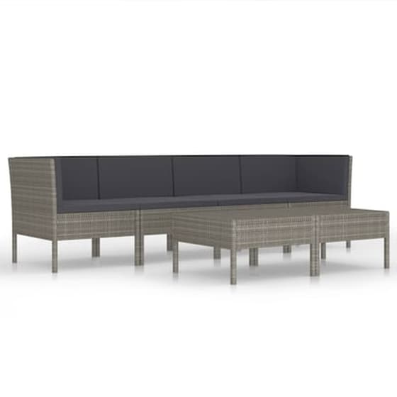 Σετ Σαλόνι Κήπου Vidaxl από Ρατάν με Μαξιλάρια 6 Τμχ - Γκρι image 2