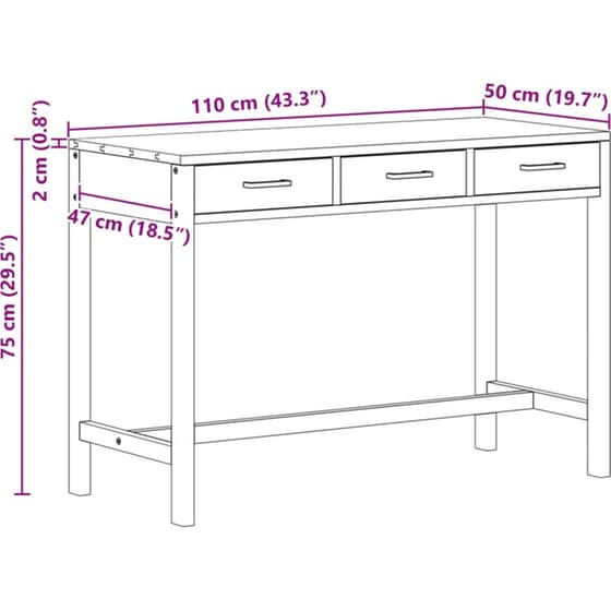 Γραφείο VidaXL με Συρτάρια από Μασίφ Ξύλο Teak 110x50x75 cm - Φυσικό image 5