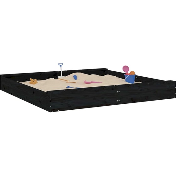 VidaXL Αμμοδόχος με Καθίσματα Τετράγωνη 160x160x20cm Ξύλινη - Μαύρο image 0