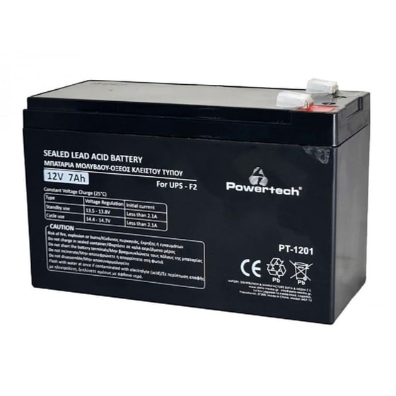 Μπαταρία Powertech με Χωρητικότητα 7Ah και Τάση 12V PT-1201 Μαύρο image 0