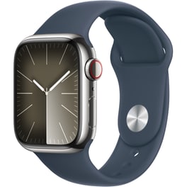 Apple Watch Series 9 Silver Stainless Steel GPS + Cellular 41mm - Storm Blue Sport Band S/M