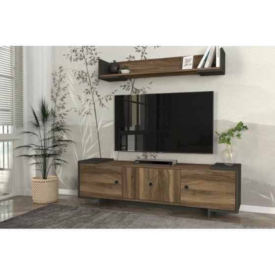 Έπιπλο Τηλεόρασης 24Mall Lipari από Μοριοσανίδα 150x35x43.2 cm - Καρυδί/Ανθρακί image 8