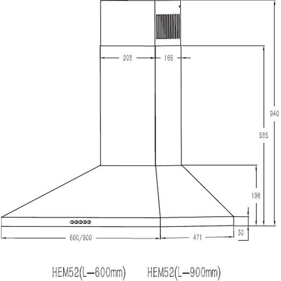 DAVOLINE HEM52 (L-600MM) 60 cm Inox Απορροφητήρας Καμινάδα-Τζάκι image 3