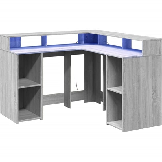 Γραφείο VidaXL με LED από Επεξεργασμένο Ξύλο 130x130x91 cm - Γκρι Sonoma image 4
