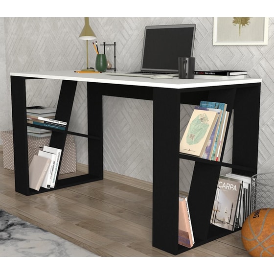 Γραφείο Μελέτης ArteLibre από Μελαμίνη 140x60cm - Μαύρο/Λευκό image 4