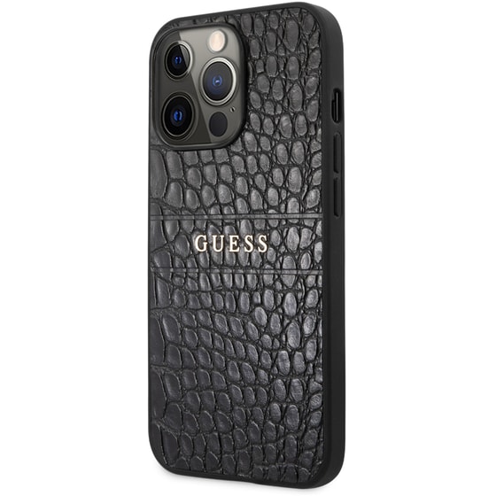 Θήκη Apple iPhone 13 Pro - Guess Croco Collection Hot Stamp Lines - Μαύρο image 1