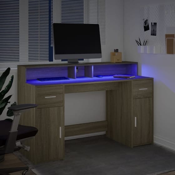 Γραφείο VidaXL με LED από Επεξεργασμένο Ξύλο 140x55x91 cm - Sonoma Δρυς image 3