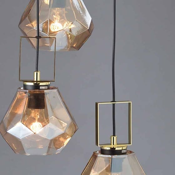 Φωτιστικό Οροφής Τρίφωτο Aca Diamondra V371483pa  Γυάλινο/Μεταλλικό - Μαύρο/Amber image 2