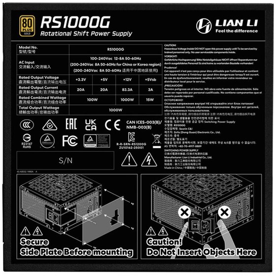 Τροφοδοτικό Υπολογιστή Lian Li RS 1000W Full Modular 80+ Gold - Μαύρο image 5