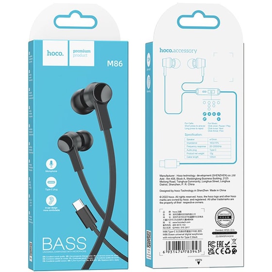 Ακουστικά Handsfree Hoco M86 In Ear USB-C - Μαύρο image 2