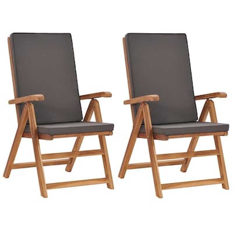 VIDAXL Καρέκλες Vidaxl Κήπου Ανακλινόμενες Με Μαξιλάρια από Ξύλο Teak 2 Τεμ. 57x71.5x104cm - Γκρι