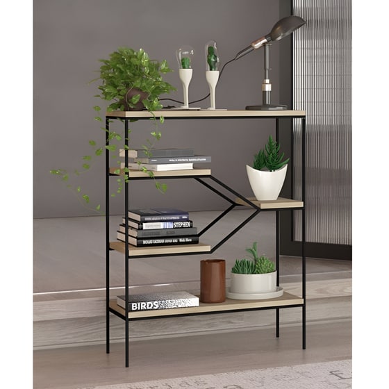 Ραφιέρα Liberta Step από MDF 80x30x120 cm - Μπεζ/Μαύρο image 1