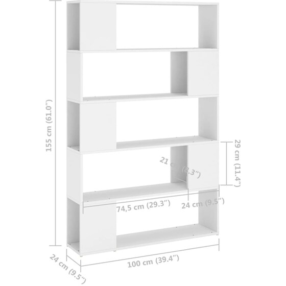 Βιβλιοθήκη VidaXL από Μοριοσανίδα 100x24x155 cm - Λευκό image 5