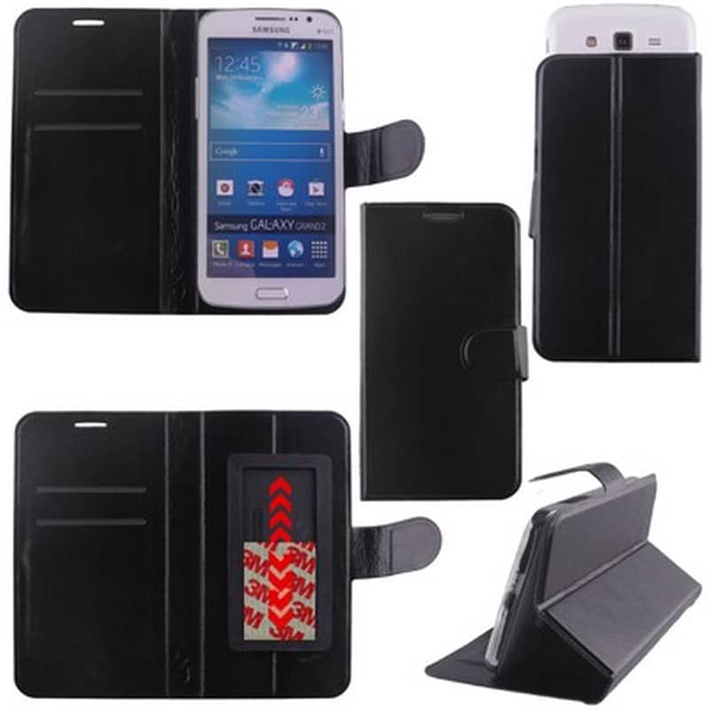 VOLTE-TEL Θήκη Universal 5.1-5.7 Leather Book Stand 3M Slide - Black VOLTE-TEL