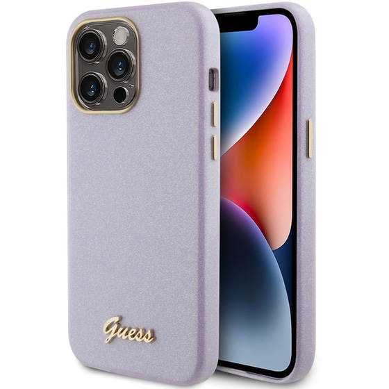 Θήκη Apple iPhone 15 Pro Max - Guess Glitter Full Wrapped Glossy Case With Vintage Script Logo - Glitter Lilac image 4
