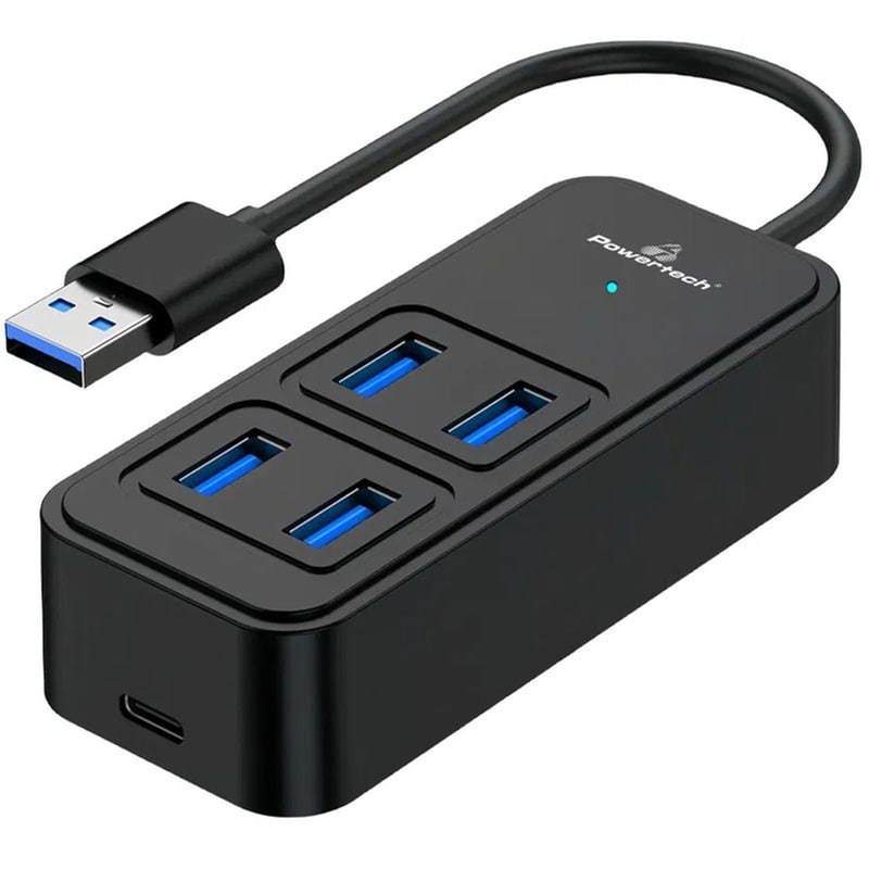 Powertech Usb Hub Ptr-0153, 4x Θυρών, 5 Gbps, Usb Σύνδεση, Μαύρο