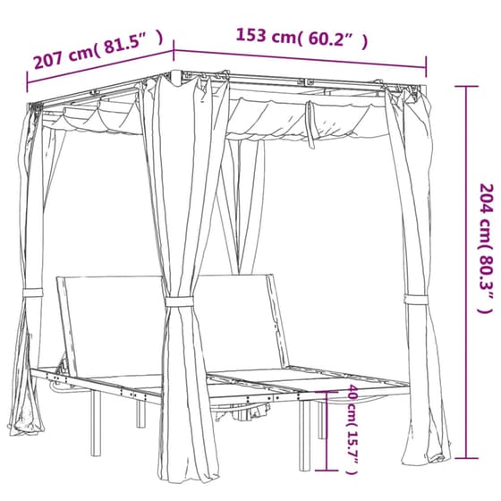 Ξαπλώστρα με Κουρτίνες VidaXL από Χάλυβα 207x153x204 cm - Ανθρακί image 9