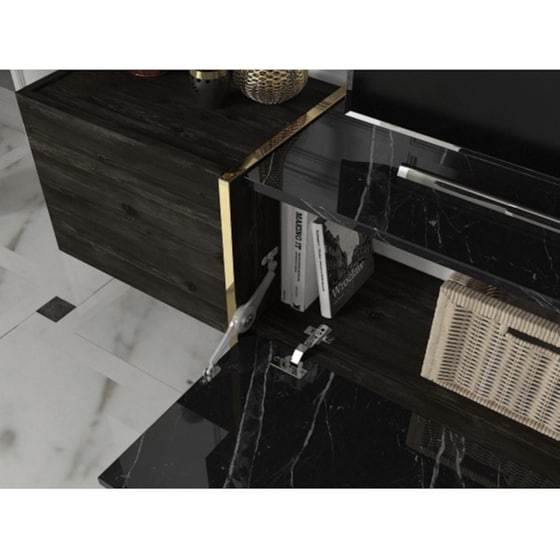 Έπιπλο Τηλεόρασης 24Mall Verona από Μοριοσανίδα 180x32.3x45 cm - Μαύρο/Χρυσό image 3
