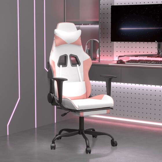 Καρέκλα Gaming VIDAXL 345420 με Υποπόδιο από Τεχνητό Δέρμα - Λευκό image 9