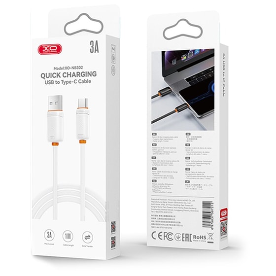 Καλώδιο XO NB302 USB-A Male σε USB-C Male 1m - Λευκό image 4