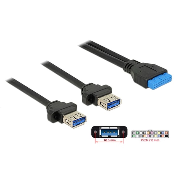 Καλώδιο DeLock USB 19 pin Female  σε 2x USB-A Female - 0.8m image 0