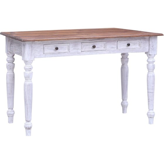 Γραφείο VidaXL με Συρτάρια από Μασίφ Μαόνι 117x57x75 cm - Λευκό image 0