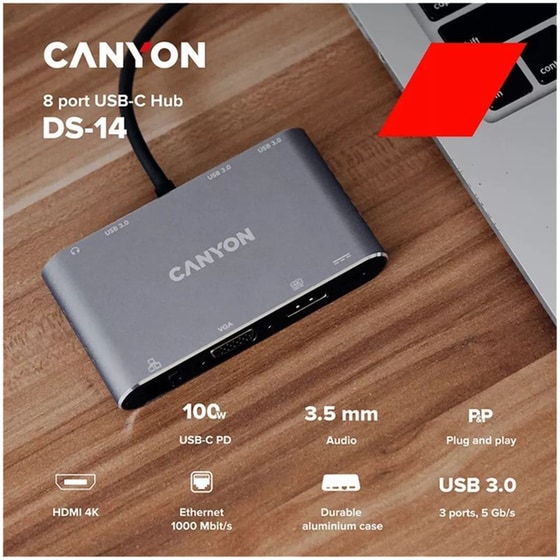 Docking Station Canyon CNS-TDS14 USB Hub 8-Port USB 3.0 συμβατό με USB-C image 2