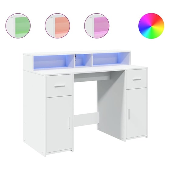 Γραφείο VidaXL με LED από Επεξεργασμένο Ξύλο 120x55x91 cm - Λευκό image 1