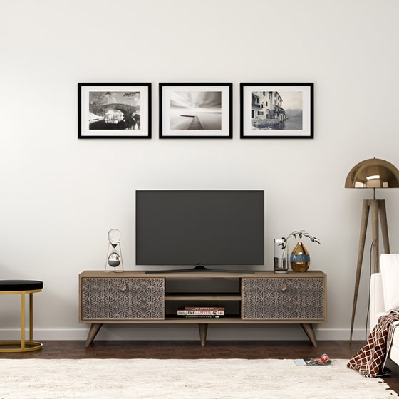 Έπιπλο Τηλεόρασης Barletta από Μοριοσανίδα 150x35x45cm - Ανθρακί/Καρυδί image 1