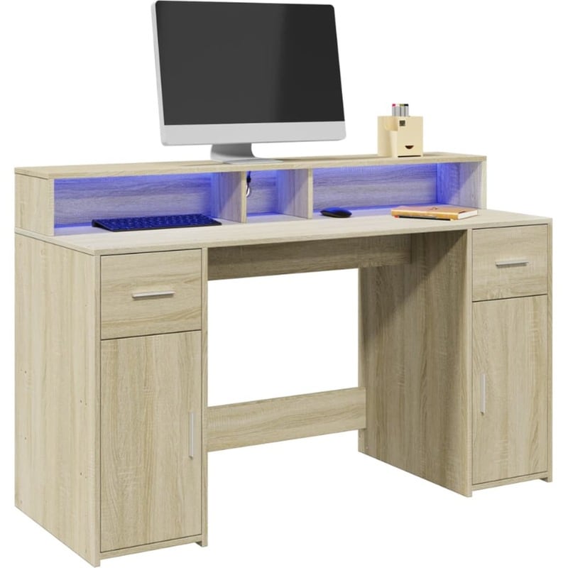 Γραφείο VidaXL με LED από Επεξεργασμένο Ξύλο 140x55x91 cm - Sonoma Δρυς