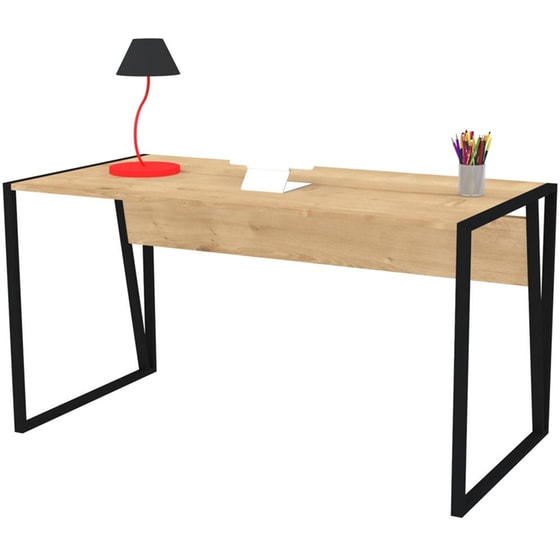 Γραφείο Μελέτης 24Mall Lettera από Μοριοσανίδα 140x70x74cm - Μαύρο/Μπεζ image 2