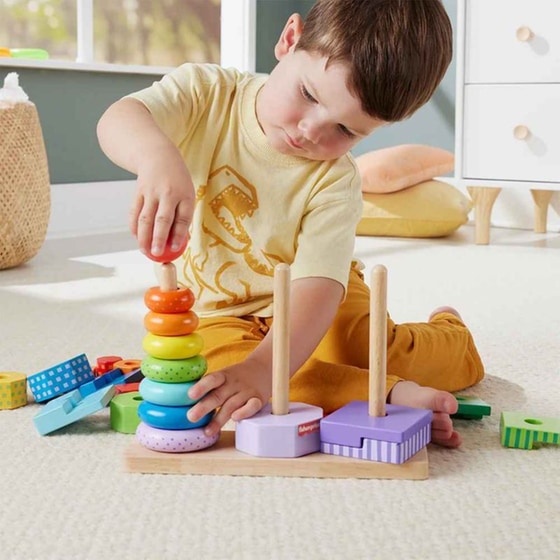 Fisher Price Wooden Stacking Shape Sorter Ξύλινες Πυραμίδες image 1