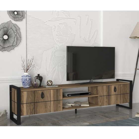 Έπιπλο Τηλεόρασης 24Mall Firma από Μοριοσανίδα 184.5x34x45 cm - Καρύδι/Μαύρο image 4