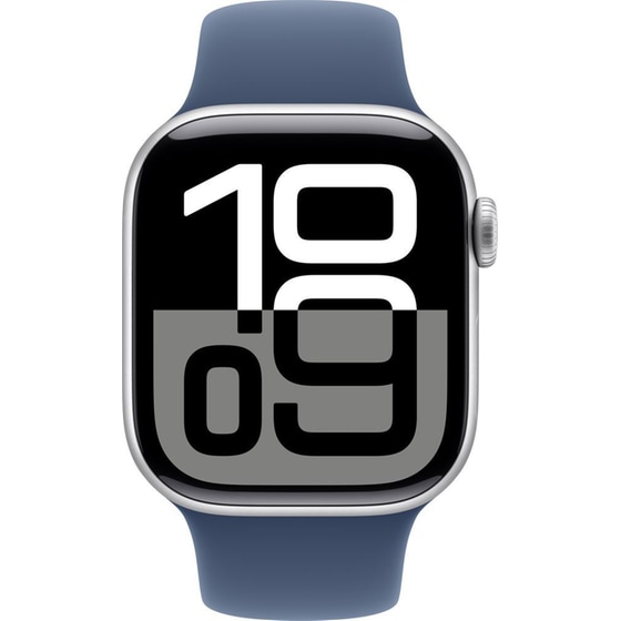 Apple Watch Series 10 GPS + Cellular 42mm Silver Aluminum Case with Denim Sport Band - S/M image 2