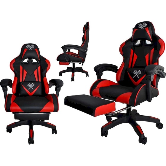 Καρέκλα Gaming Malatec 8979 με Υποπόδιο από Οικολογικό Δέρμα - Μαύρη/Κόκκινη image 1