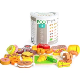 Σετ Ecotoys Παιδικά Ξύλινα Χρωματιστά Τρόφιμα Για Κοπή Σε Δοχείο Αποθήκευσης - 23 Τμχ