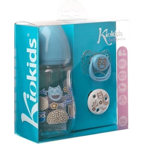 Kiokids Σετ Μπιμπερό 250ml Πιπίλα Και Κλιπ Blue 6m+ image 1