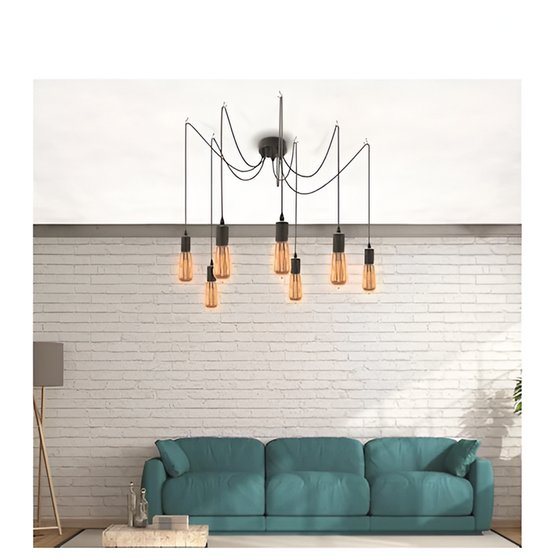 Κρεμαστό Μεταλλικό Φωτιστικό Οροφής Με 7 Προεκτάσεις Σε Μαύρο Χρώμα image 1