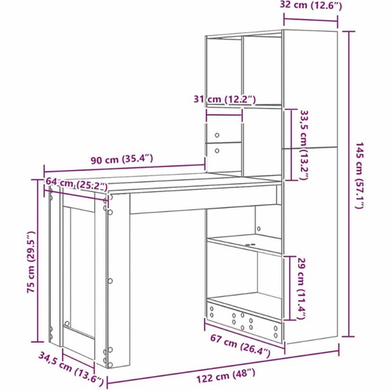 Γραφείο VidaXL από Επεξεργασμένο Ξύλο 122x67x145 cm - Γκρι Σκυροδέματος image 9