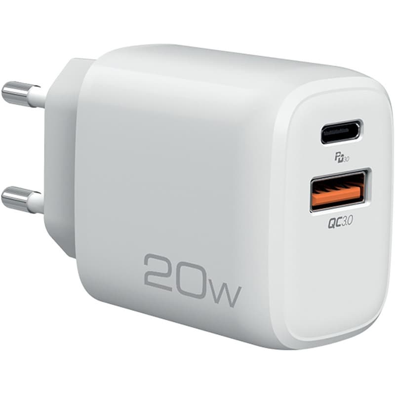 NOD Φορτιστής E-WALL AC20 USB-C/USB-A Λευκό