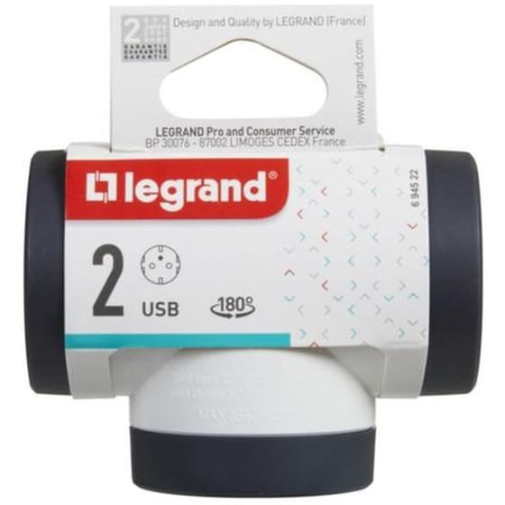 Πολύπριζο Legrand 2 θέσεων με περιστροφή /USB-A/USB-C - Λευκό/Σκούρο Γκρι image 3