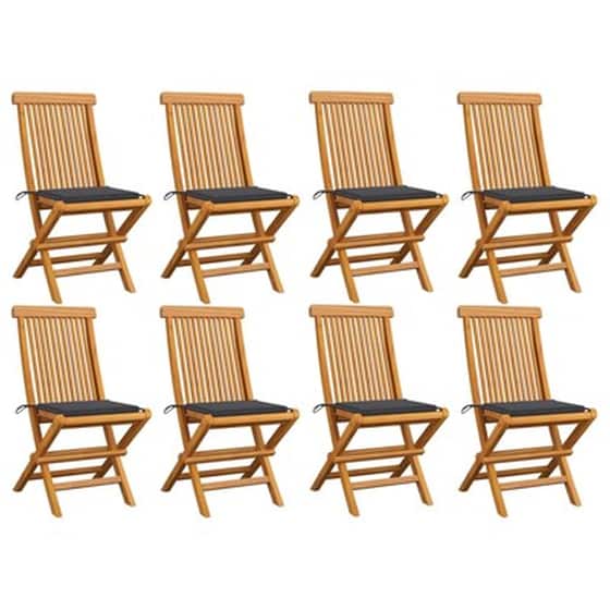 Vidaxl Καρέκλες Κήπου 8 Τεμ. Από Μασίφ Ξύλο Teak Με Ανθρακί Μαξιλάρια image 1