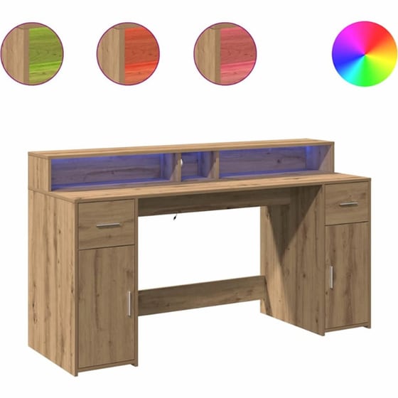 Γραφείο VidaXL με LED από Επεξεργασμένο Ξύλο 160x55x91 cm - Artisan Δρυς image 1