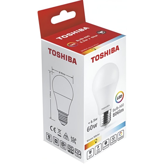 Λάμπα LED Toshiba A60 E27 8.5W 3000K - Θερμό Λευκό image 0
