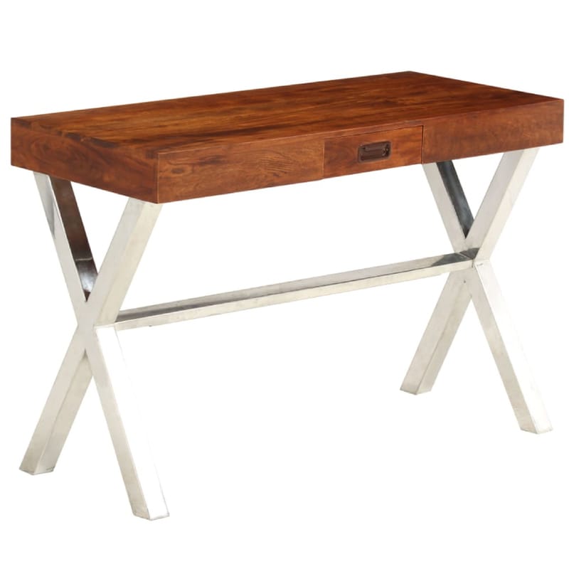 Γραφείο Μελέτης VidaXL από Μασίφ Ξύλο 110x50cm - Καφέ/Ασημί