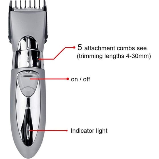 KEMEI KM-605 Κουρευτική Μηχανή Επαναφορτιζόμενη Ασημί image 4